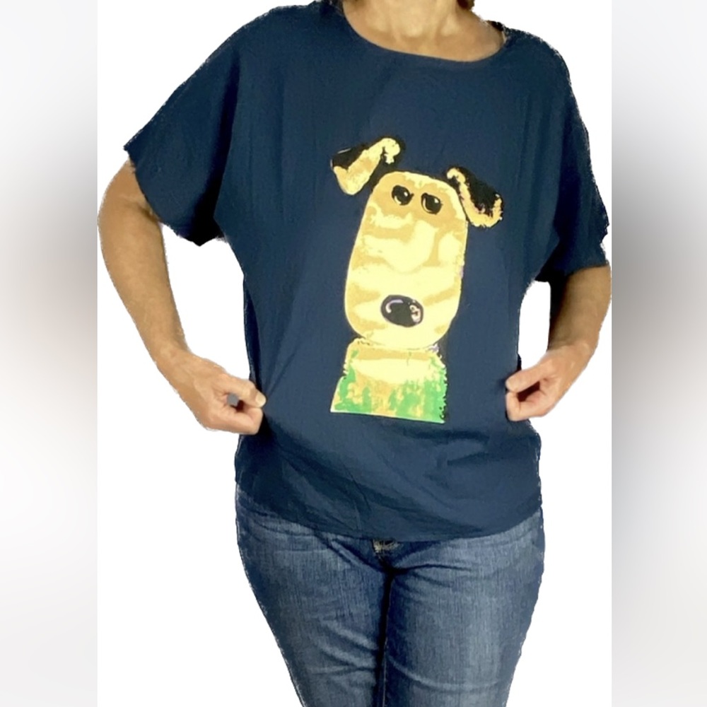 NWOT Cotton Dog scrub shirt puppy cartoon dog graphic raw hem sleeves popover